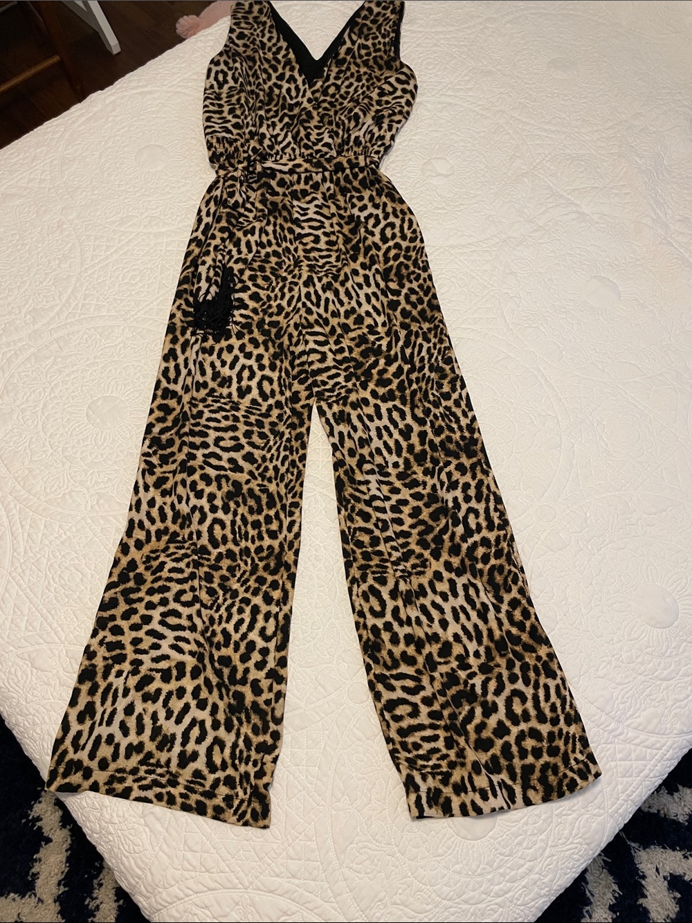 INC Leopard-Print Wide-Leg Jumpsuit with Waist Tie - Tan/Black